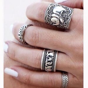 Tribal Ethnic Statement Ring Set of 4 Bohemian Boho Hippie Style Jewelry